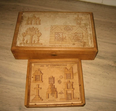 Ancien Jeu De Construction En Bois Complet – Coffret Ancien, Pièces Quasi Neuves