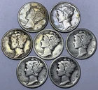 Lot Of 7~Mercury Dimes 1917 1923 1924 1927 1928 1941 1945 Circ 90% Silver
