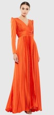 Ieena For Mac Duggal 26542 Sunset Orange Pleated V-Neck Maxi Dress Size 2