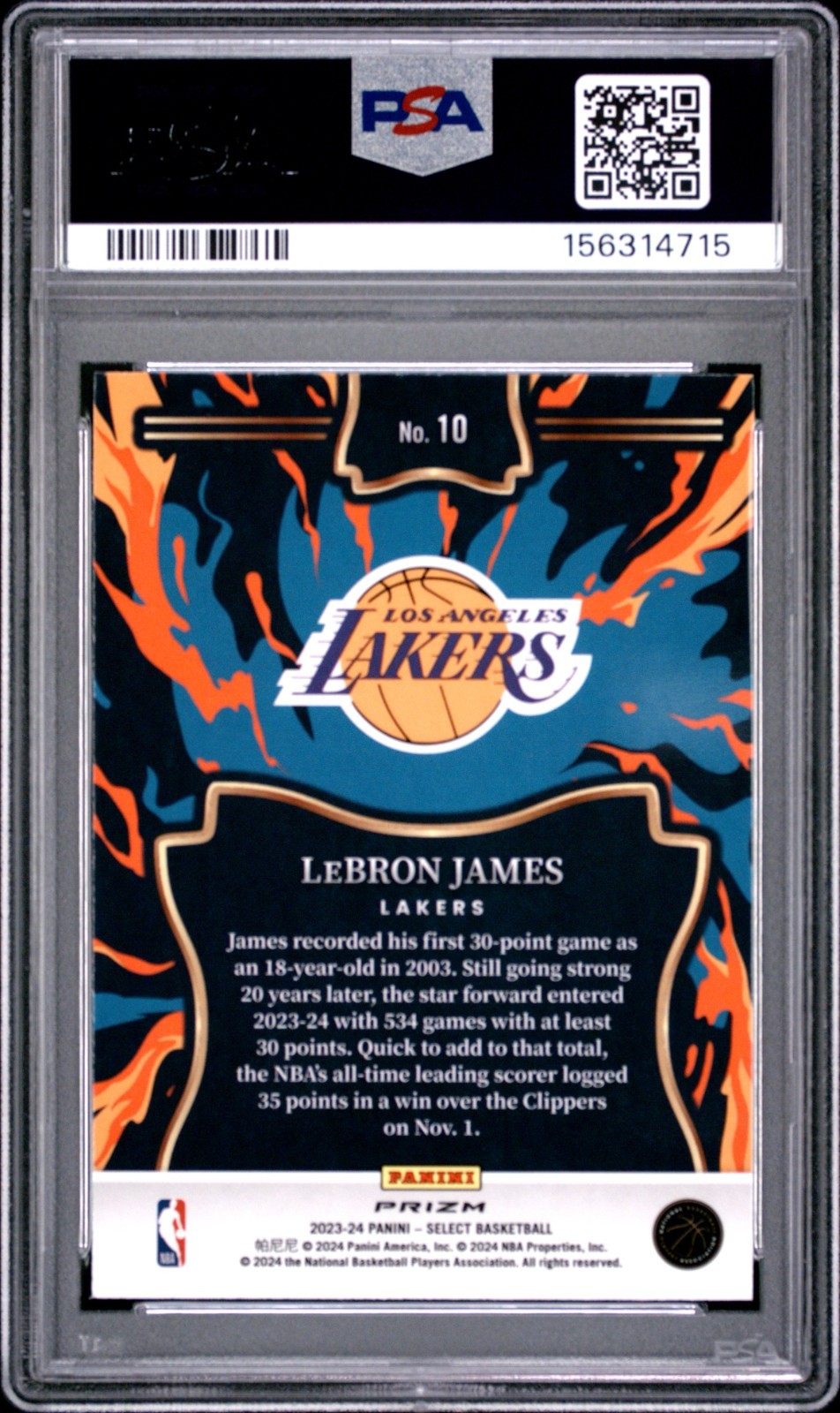 LEBRON JAMES 2023 Select En Fuego Silver Prizm Insert PSA 10 view 2