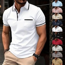 Mens Summer Polo Shirts Tops Muscle Slim Fit Casual Golf Designer T Shirt Tee