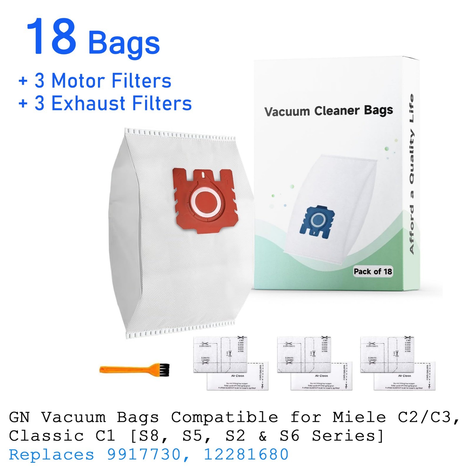 For Miele GN Hoover Bags + Filters for Complete C2 C3 Powerline Silence Ecoline