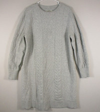 Loft Womens Crew Neck Sweater Dress Cable Knit Long Sleeve Size XL Gray