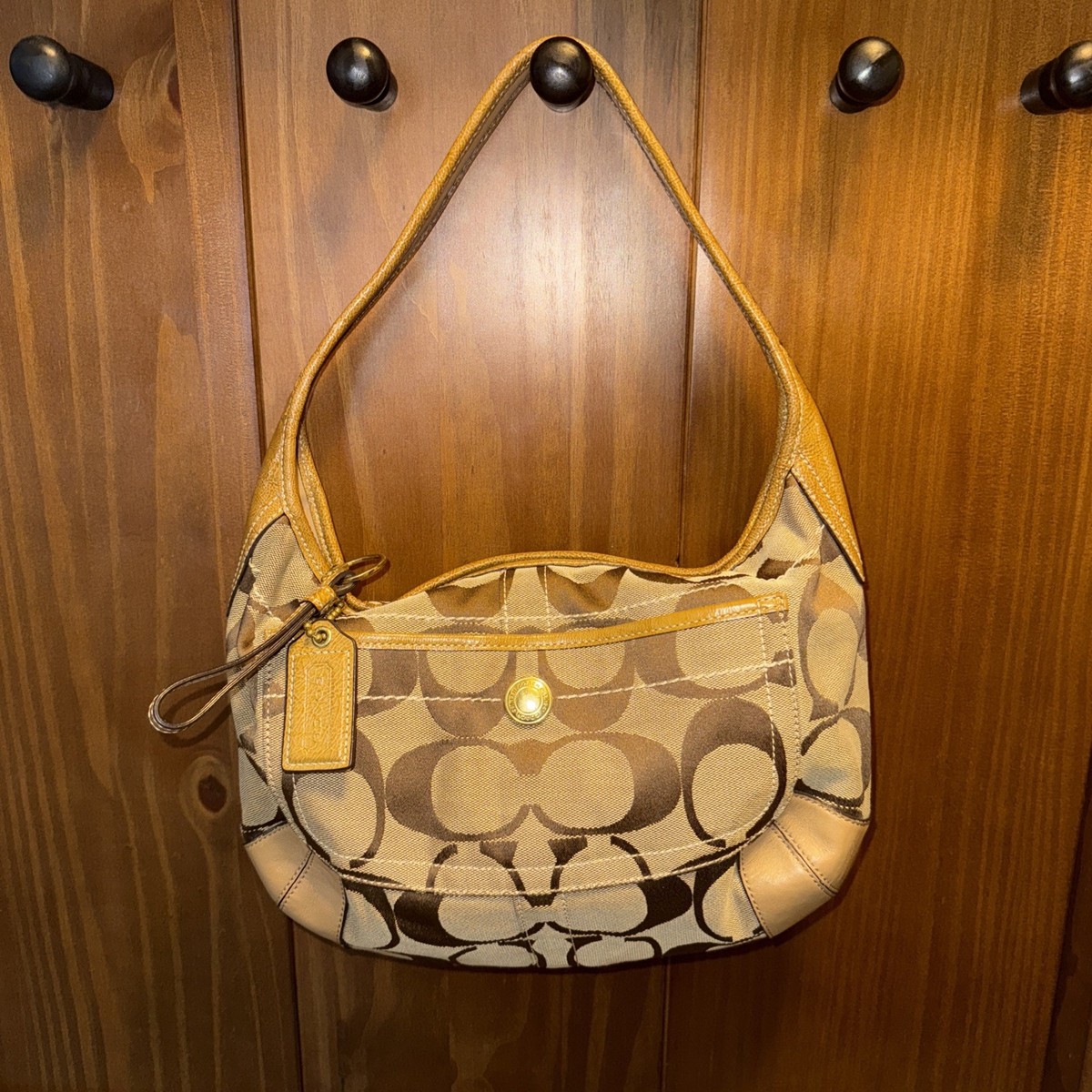 Coach Purse 11600 Ergo Brown Signature Khaki Leather and Jacquard