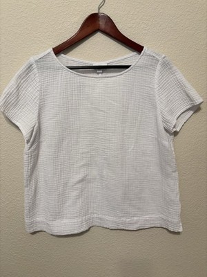 J Jill M White Short Sleeve Popover Top  Waffle Texture   T45
