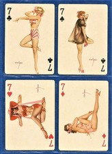 4 Sevens 7's  ALBERTO VARGAS Vintage Pinup Playing Cards Near Mint Blue Backs