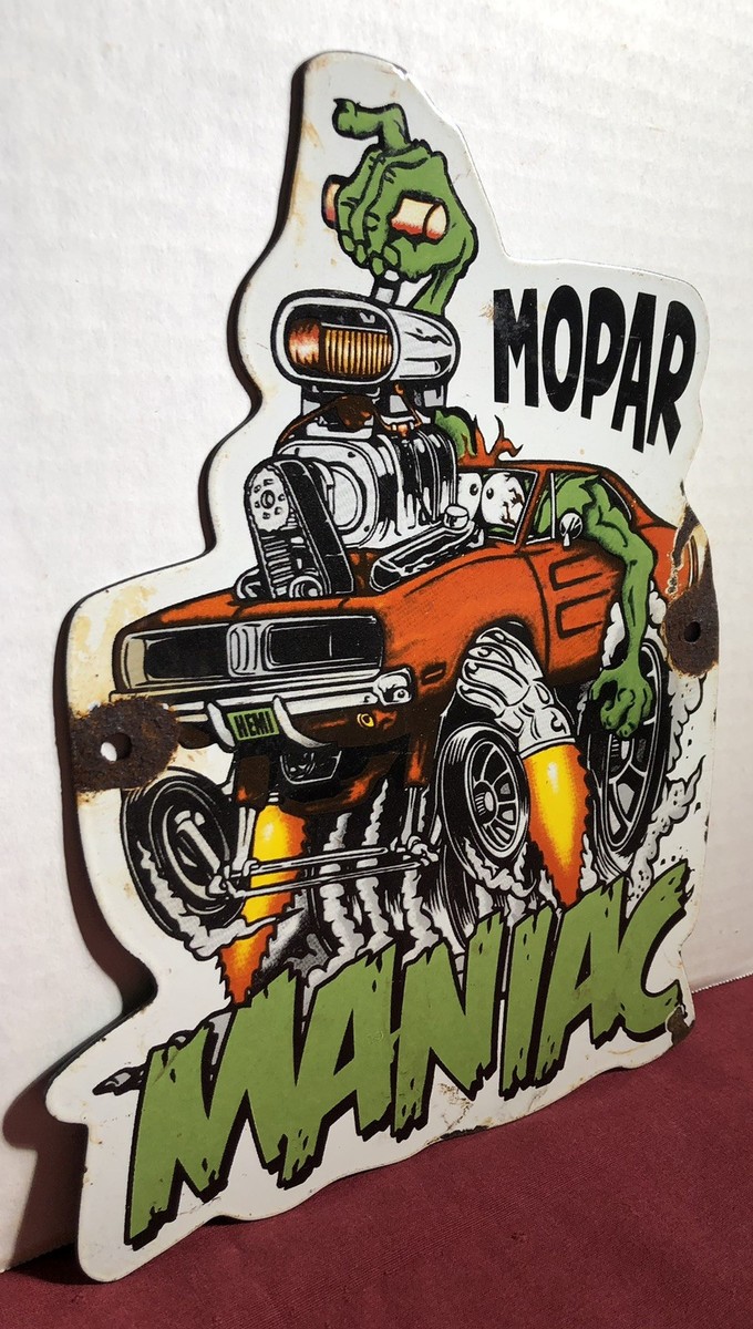 VINTAGE MOPAR MANIAC 10” PORCELAIN RAT FINK MUSCLE CAR GAS OIL