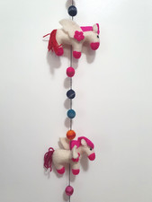 Unicorn Felt Mobile Play Nursery Hot Pink White Handmade Felt New Bell Flowers