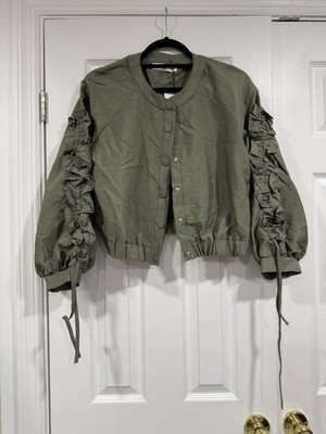 Touche Prive Ruched Sleeve Cropped Jacket - Olive
