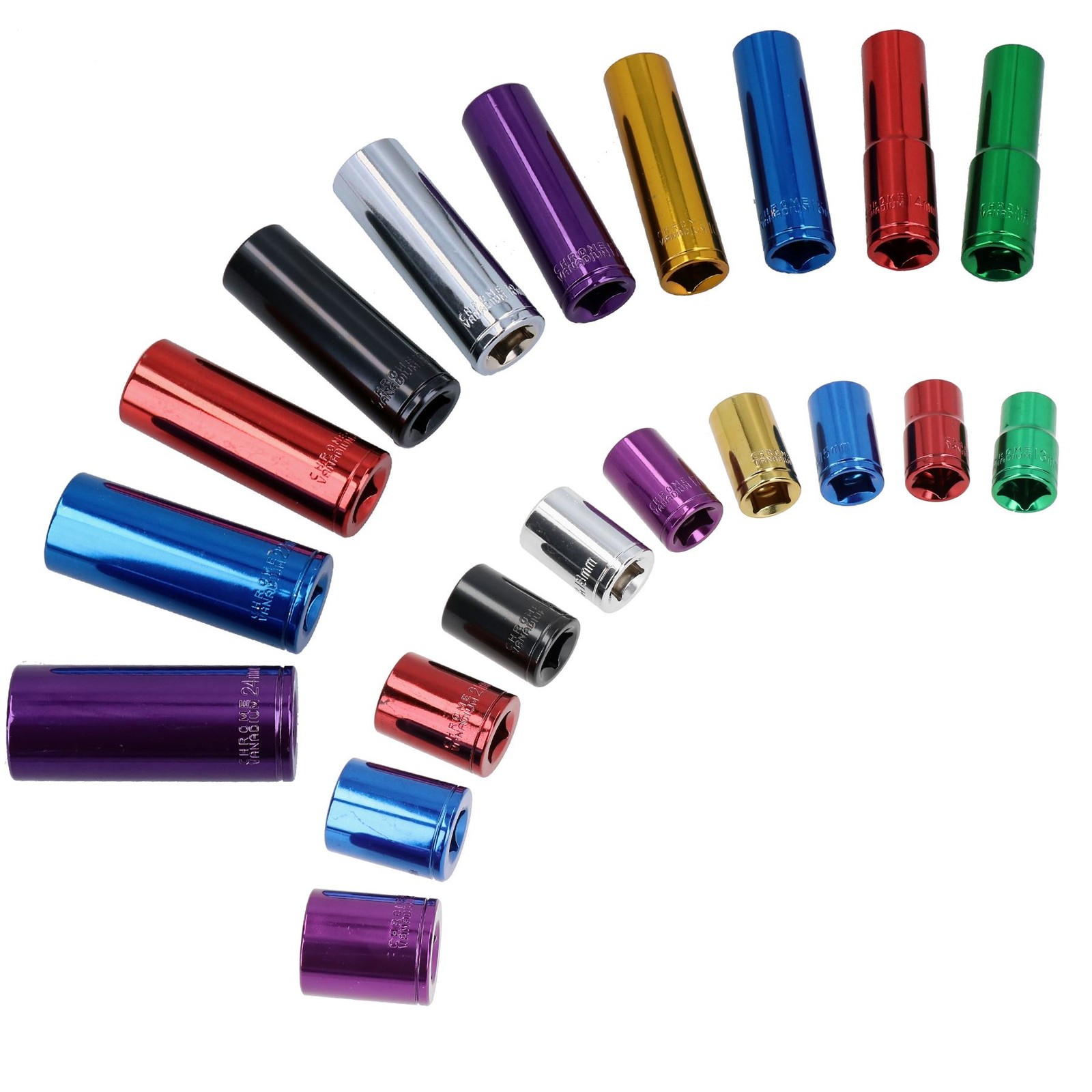 Metric MM 1/2"" Drive Shallow + Deep Colour Coded Sockets 13mm – 24mm 20pc