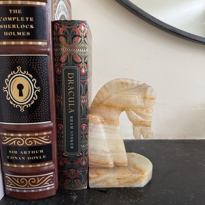 Vintage Mexikanischer Onyx Pferd Buchstütze Skulptur Marmor Stein Figur Mid Century