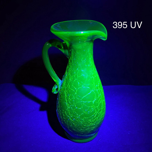 Vintage Kanawha UV Uranium Glass Green Crackle Mini Pitcher