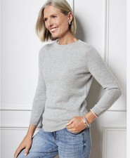 Talbots Cashmere Sweater Small Gray Audrey 3/4 Sleeves Bateau Neck Quiet Luxury