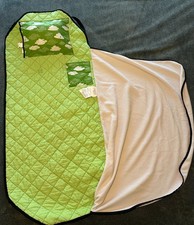 Tot Cot Kids Nap Mat Sleeping Mat Blanket Pillow Roll Up Green Clouds 21x48 Used