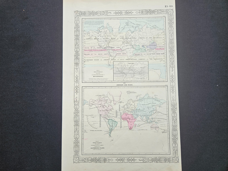 1863 Johnson Atlas Map Meteorology Weather and World Plants 100% Genuine