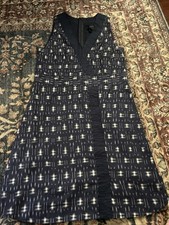 J. Crew Navy Blue White Print V Neck Flare Sleeveless Dress Size 2