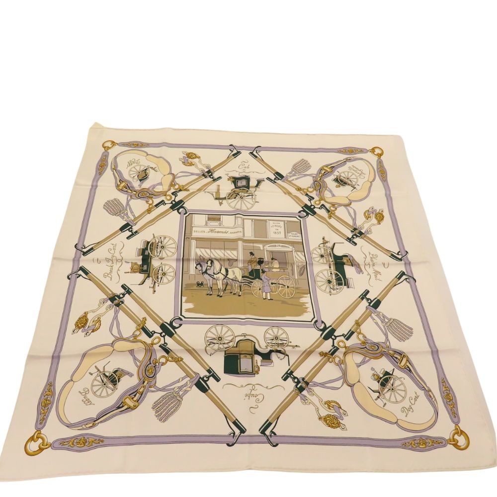 Hermes Carre 70 Palonier White Sapan Silk Scarf 100 Tagged A2405475 Avai-Ua