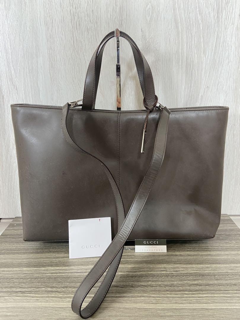 Gucci Tote Bag 2Way Leather Brown Large Capacity Shoulder Bag