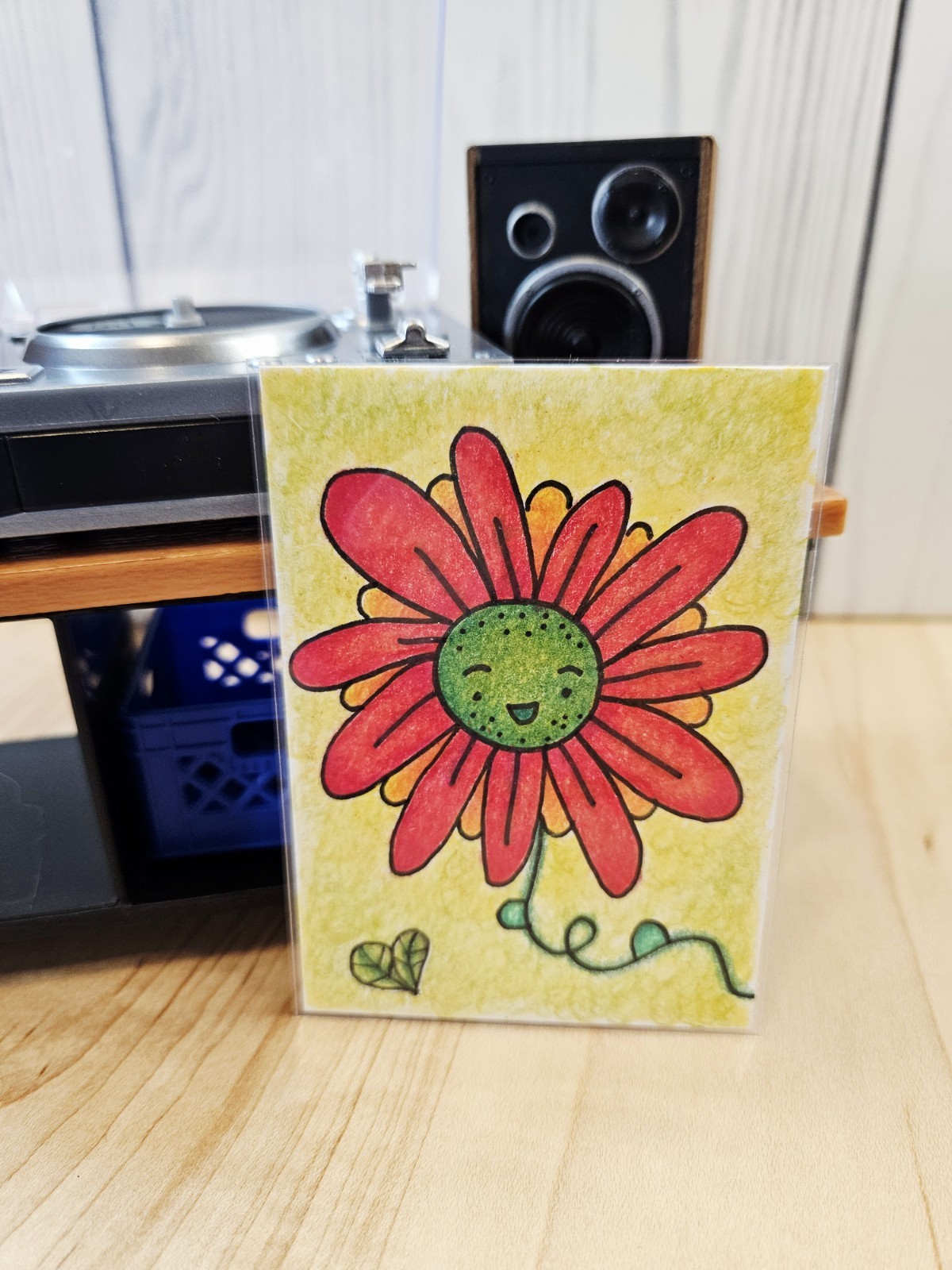 ACEO Art Card Kawaii Daisy Original Drawing 2.5x3.5 OOAK Lova Revolutionary