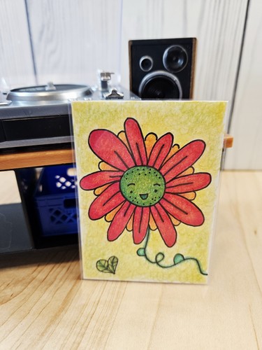 ACEO Art Card Kawaii Daisy Original Drawing 2.5x3.5 OOAK Lova Revolutionary