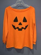 Med Adult Jack O Lantern Long Sleeve Sweatshirt, Orange Pumpkin Fall Halloween