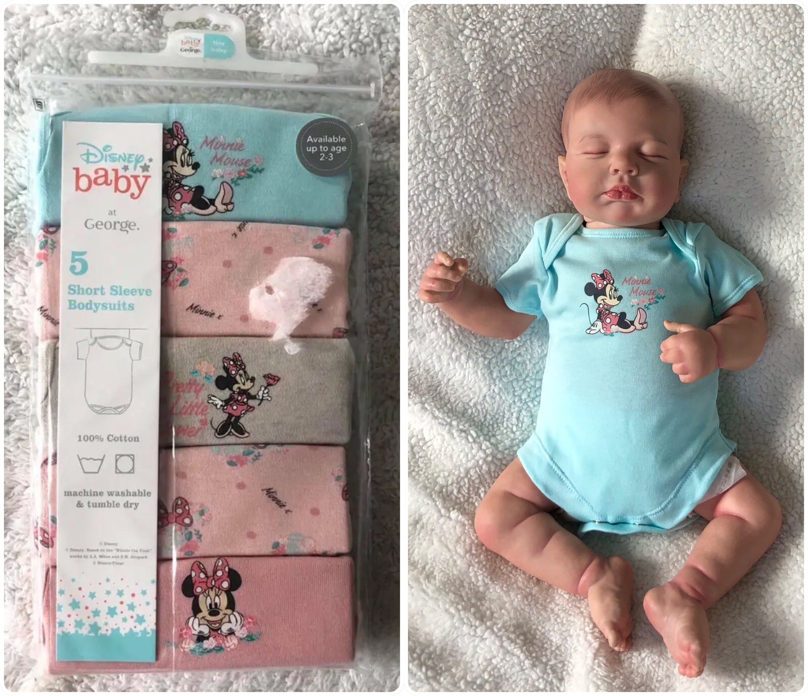 Disney Baby Girls Minnie Mouse Bodysuits 5 Pack Tiny Baby/Premature/Reborn Doll