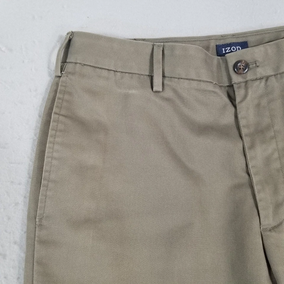 Izod Caqui Chino Pantalones Hombre 32x34 Marrón Retro Preppy Negocios Informales Foto 3 de 4