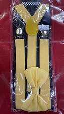 Muted Yellow Mustard Pastel Suspenders and Bowtie SET Barn Wedding Prom Bow Tie