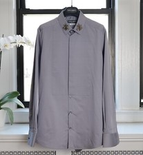 Dolce & Gabbana Gray Embroidered Fly Emblem Long Sleeve Dress Shirt