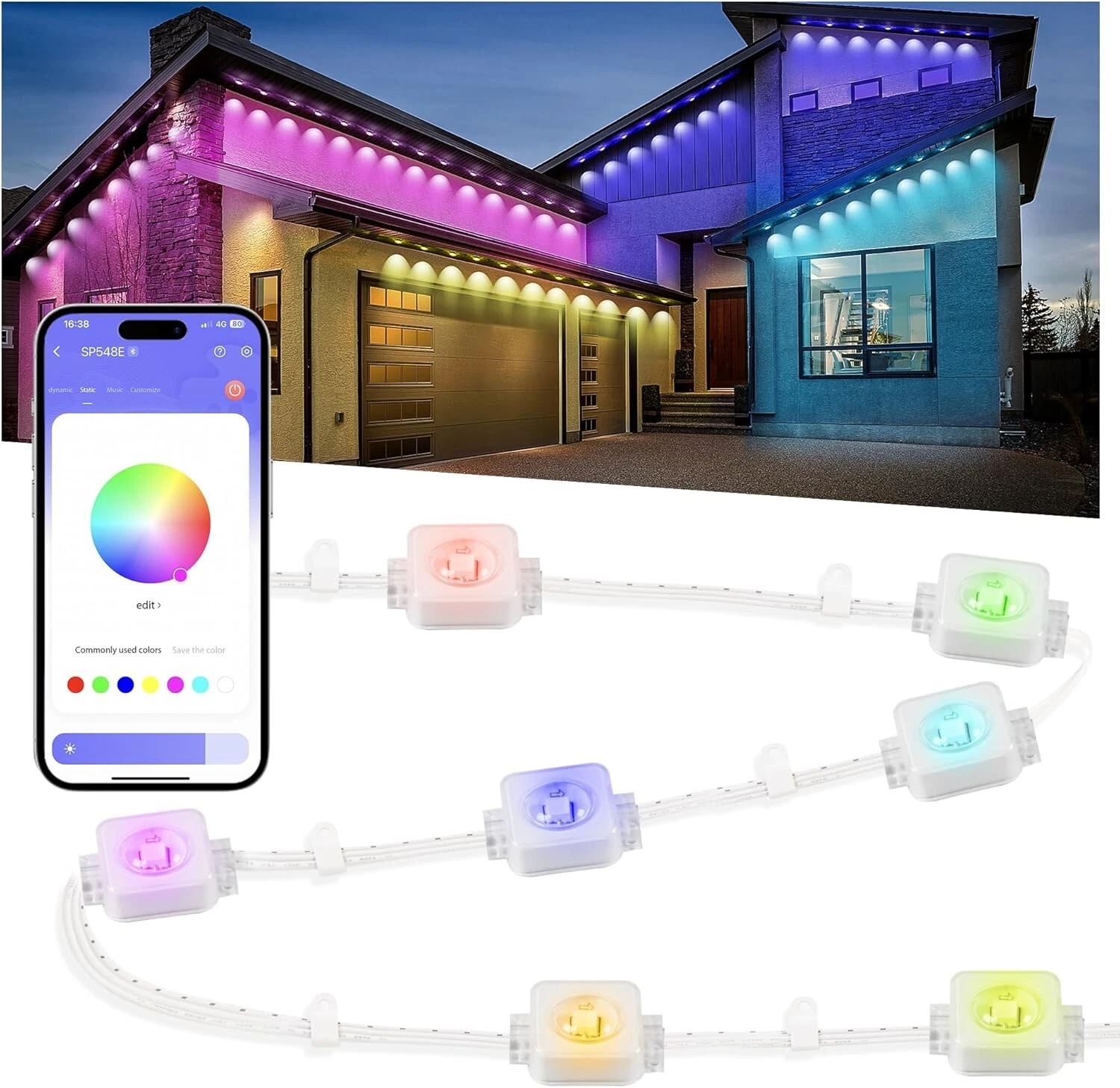 Nexillumi Permanent Outdoor Lights for House, 100ft Smart RGB Plus IC Outside...