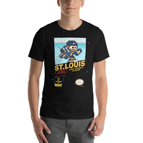 Saint Louis Blues Hockey Team Jersey 8-bit Retro NES Nintendo Tee T-Shirt - Picture 6 of 13