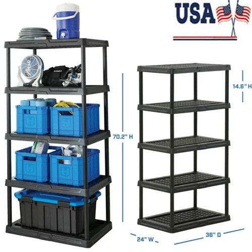 5Tier Plastic Adjustable Shelving Unit Garage Organizer Storage Shelf