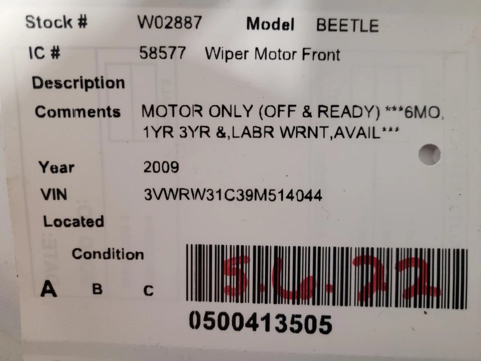 Motor limpiaparabrisas usado se adapta a: Volkswagen Beetle 2009 grado A Foto 3 de 4