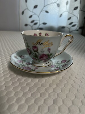 Queen Anne Tea Cup & Saucer Set Pink Rose Gold Trim stamped Mother England