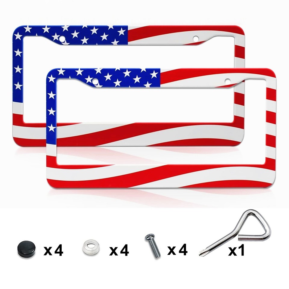 2x Metal For Nissan Accessory US Flag Car License Plate Frame Front