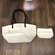 Neiman Marcus White Sherpa Shearling Tote Bag Faux Fur w/ Matching Small Bag