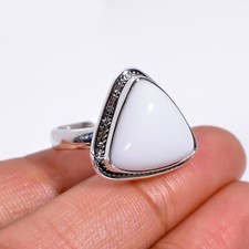 White Coral Ring White Stone 925 Sterling Silver Boho Rings Gift for Her