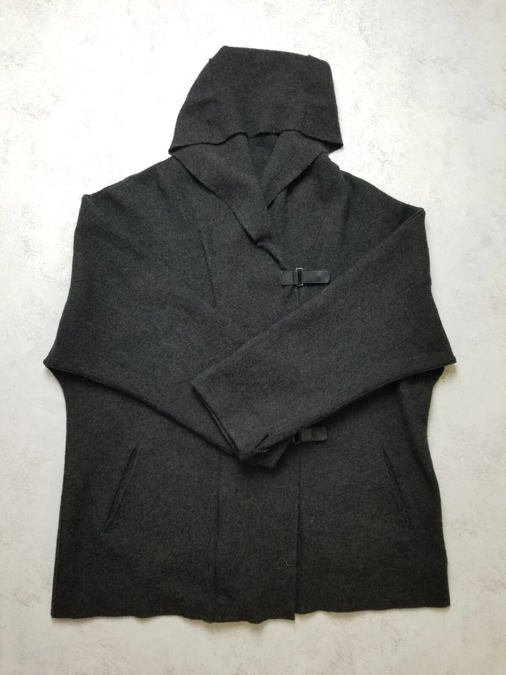 Oska Boiled Virgin 100% Wool Hooded Coat Jacket Riri Zipper Size 2 UK 12 - Image 4 of 4