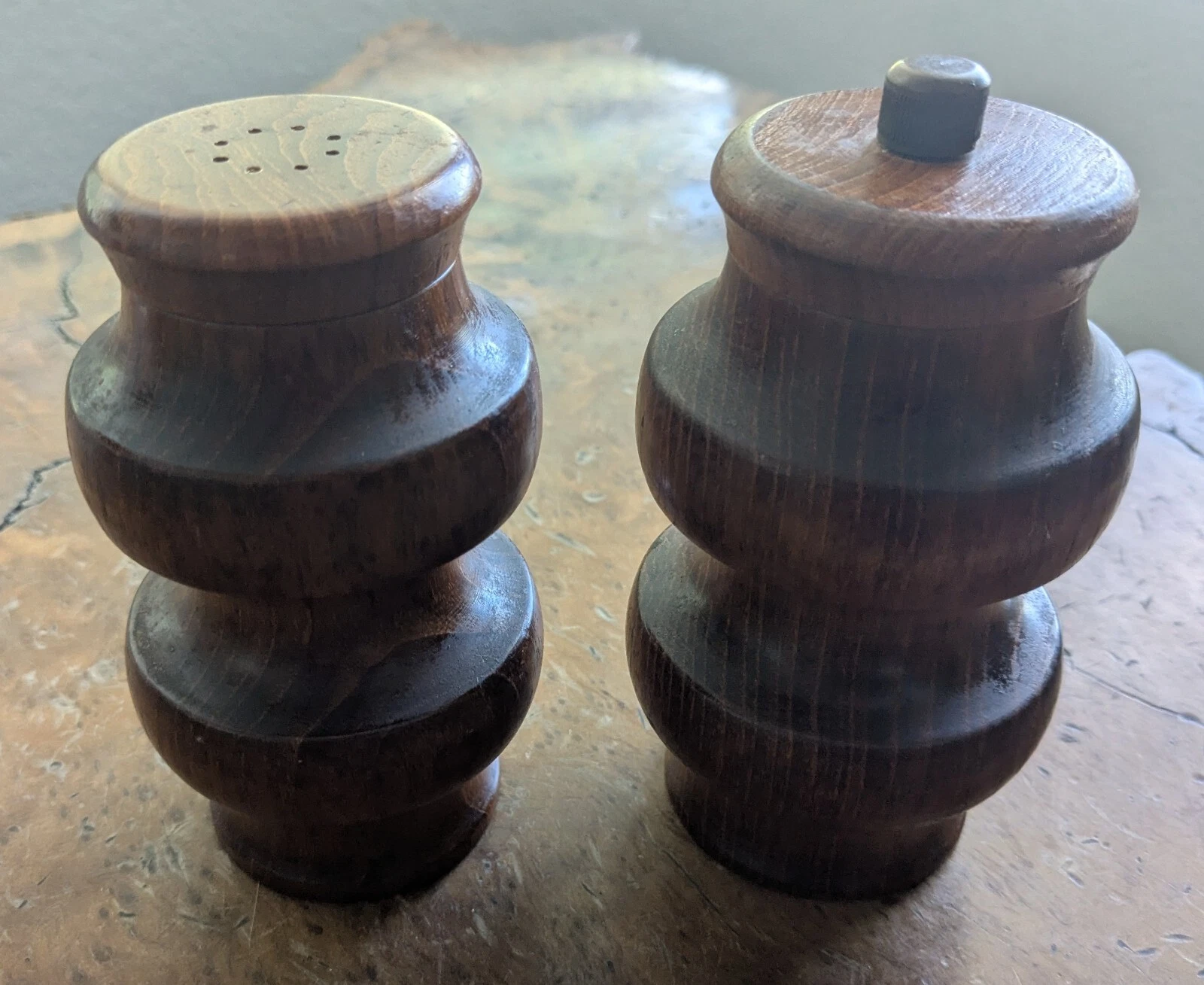 Vintage Mr DudleyMCM Turned Wood Salt & Pepper Mill Grinder Set Salt