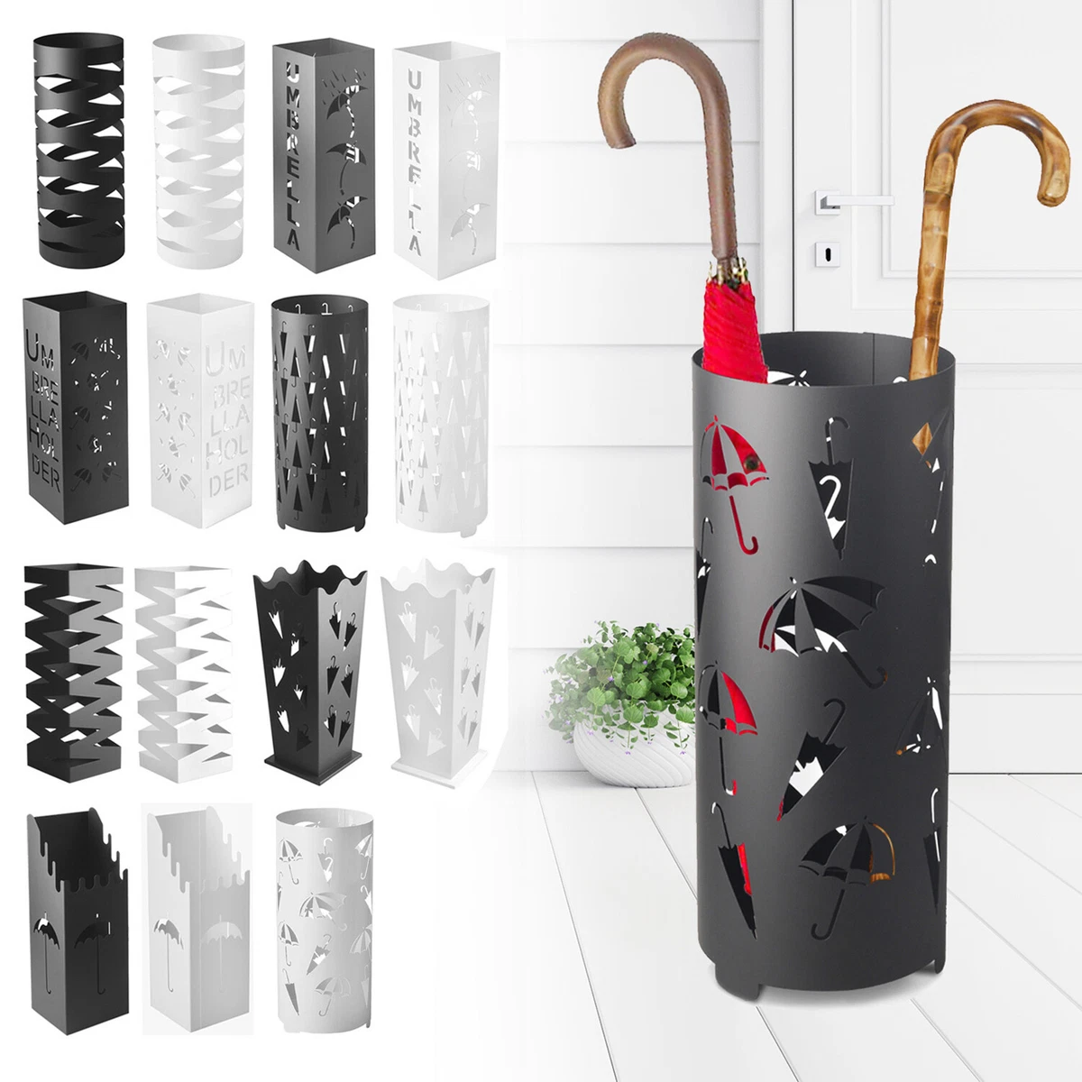 Metal Umbrella Stand Holder Storage Rack Rain Water Drip Tray