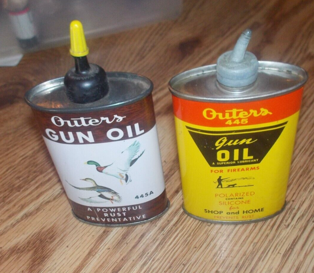 Vintage Outers Gun Oil 3oz Tin Can Flying Mallard Ducks + later yellow
