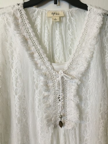 STYLE & CO. Poncho de ganchillo blanco estilo top sexy corbata de encaje cuello en V y camisola L Nuevo con etiquetas - Imagen 2 de 8