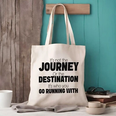 ELLIEBEANPRINTS It's Who You Go Running With Tote Bag | Tote Bags For Runners | Running Gift