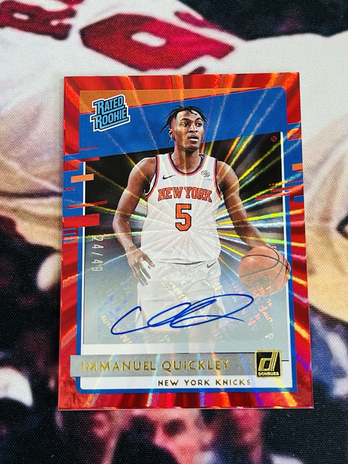 2020-21 Panini Donruss Red Laser #213 Immanuel Quickley /49 Auto Rookie RC