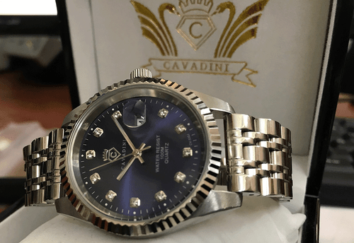 Cavadini Watch Leonardo Solid Stainless Steel Navy Blue Zirconia Schraubkrone - Picture 2 of 4