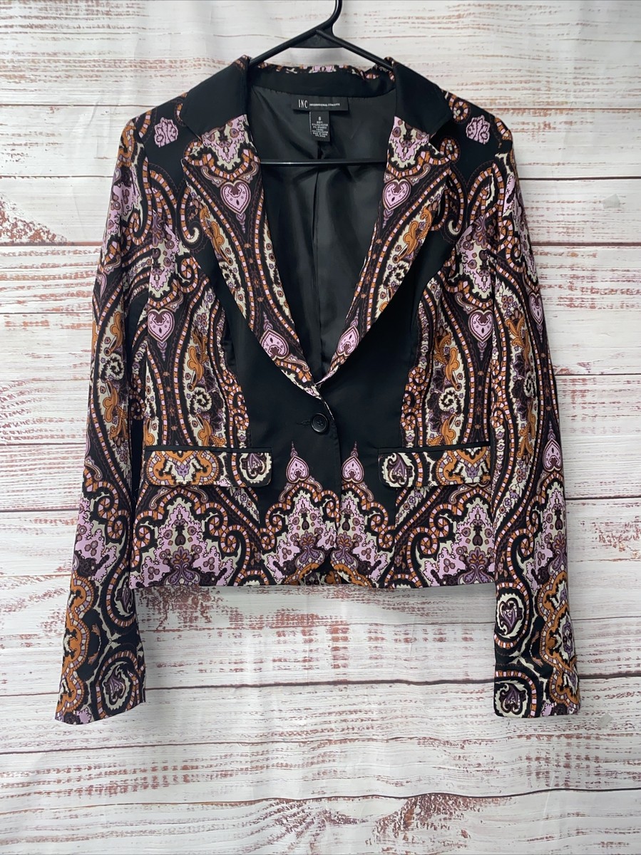 INC international concepts Blazer Jacket Size Small BLACK with PAISLEY WS-94*