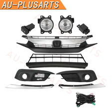 For 2016-2018 Honda Civic Sedan Front Upper Lower Grille Fog Light Wcover Set