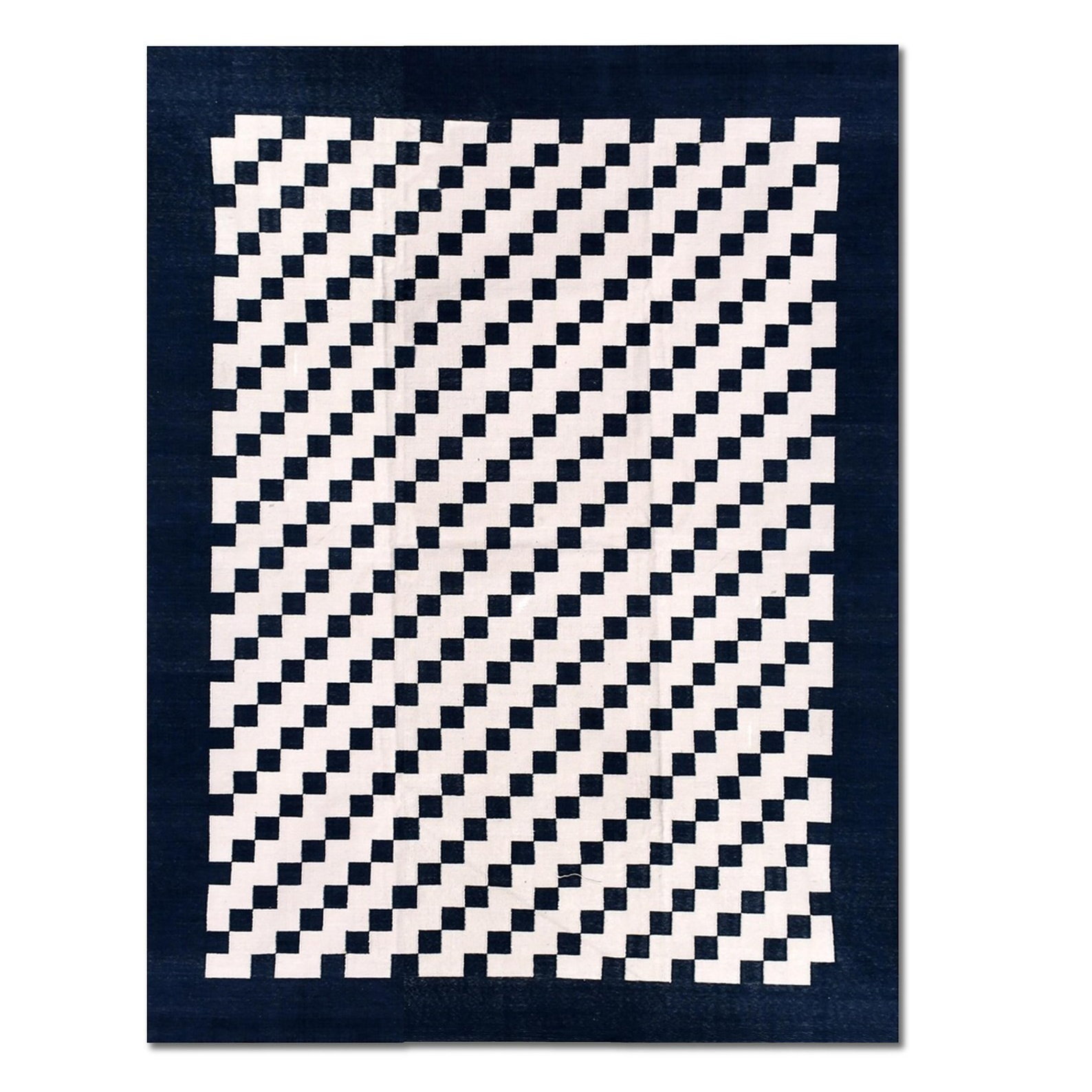 Handwoven Cotton Dhurrie Rug Color Black and White Handmade Design Carpet Rug