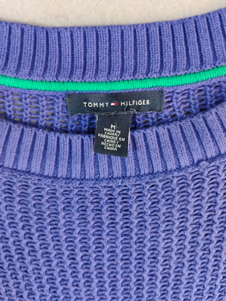 Suéter Tommy Hilfiger Mujer Medio Púrpura Manga 3/4 Cuello Barco Tejido Pullover Foto 3 de 4