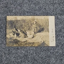 c1910 RPPC Young Girl Feeding Her Chickens Real Photo Vintage Postcard